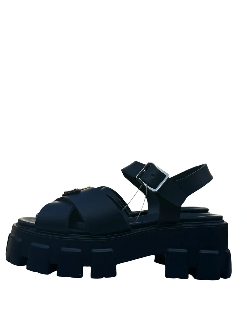 Prada Navy Monolith Rubber Sandals - Picture 6 of 7